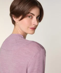 Pull Brunehilde 100% laine col montant côtelé rose bonbon