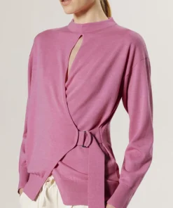 Pull Chimène 100% laine cache-coeur rose bonbon