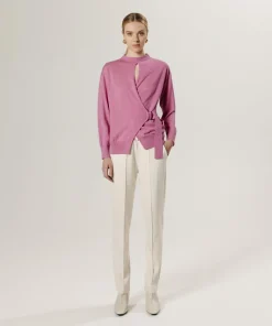 Pull Chimène 100% laine cache-coeur rose bonbon