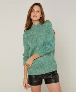 Pull chiné Aïcha col montant vert