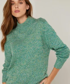 Pull chiné Aïcha col montant vert