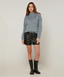 Pull chiné Barbe col montant bleu