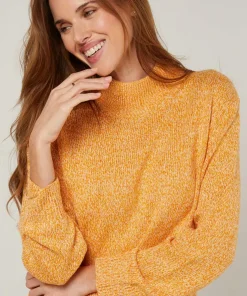 Pull chiné Guillemette col montant jaune