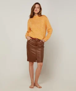 Pull chiné Guillemette col montant jaune