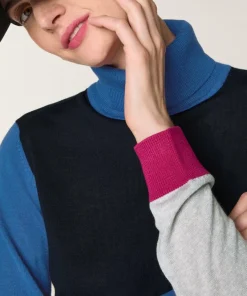 Pull Chloey 100% Laine col roulé multicolore bleu marine
