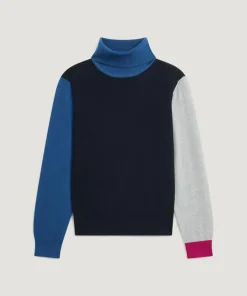 Pull Chloey 100% Laine col roulé multicolore bleu marine