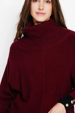 Pull col boule bordeaux