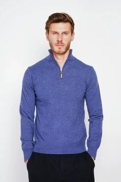 Pull col camionneur bleu jeans