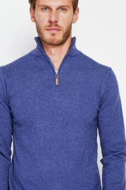 Pull col camionneur bleu jeans