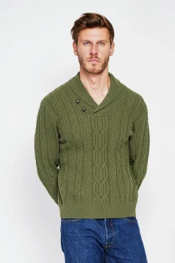 Pull col châle kaki