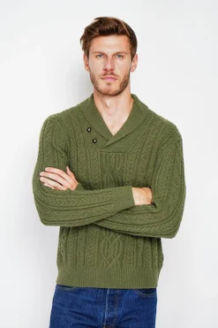 Pull col châle kaki