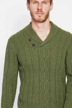 Pull col châle kaki