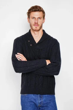 Pull col châle noir