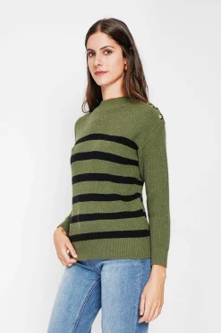 Pull col montant ajouré kaki