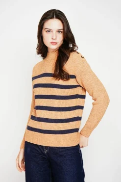 Pull col montant ajouré nougat