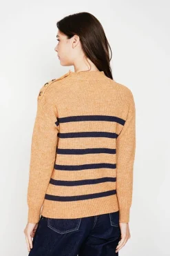 Pull col montant ajouré nougat