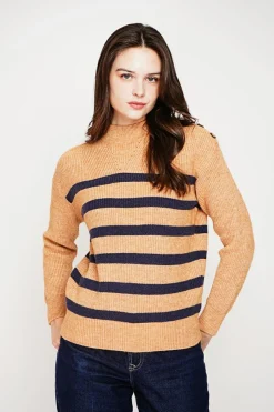 Pull col montant ajouré nougat