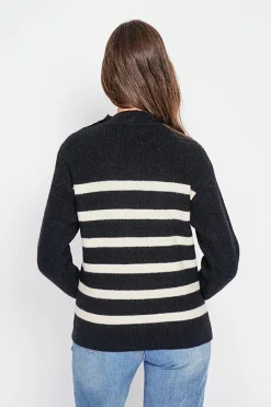 Pull col montant ajouré noir