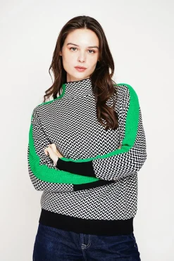 Pull col montant noir/vert