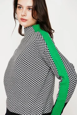 Pull col montant noir/vert