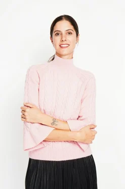 Pull col montant torsadé poudre