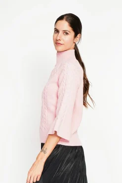 Pull col montant torsadé poudre