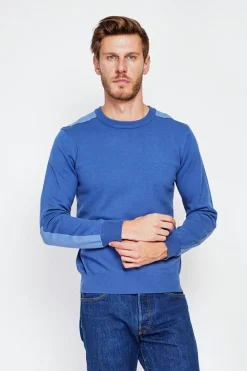 Pull col rond bleu jean