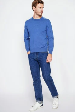 Pull col rond bleu jean