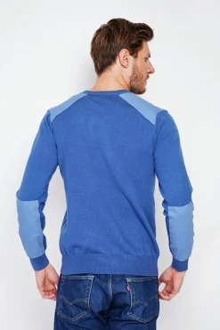 Pull col rond bleu jean