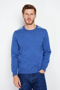 Pull col rond bleu jean