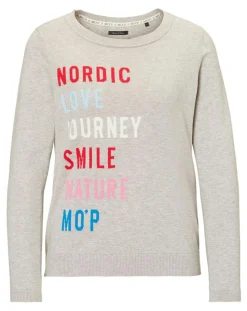 Pull col rond fin écriture gris