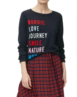 Pull col rond fin écriture bleu marine