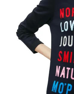 Pull col rond fin écriture bleu marine