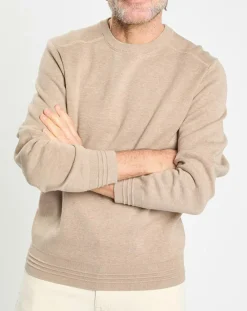 Pull col rond uni beige