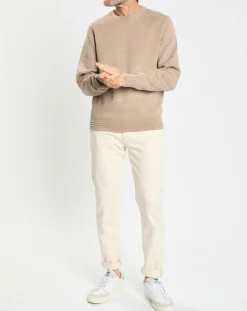 Pull col rond uni beige