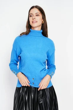 Pull col roulé azur