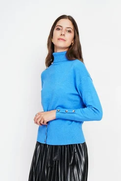 Pull col roulé azur