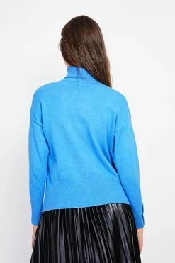Pull col roulé azur