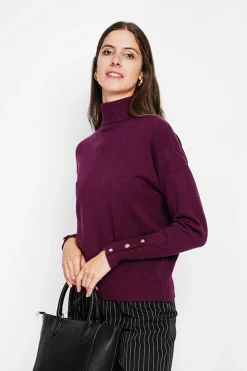 Pull col roulé bordeaux