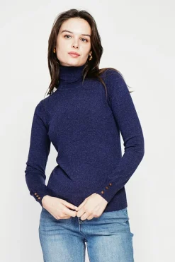 Pull col roulé classique bleu nuit