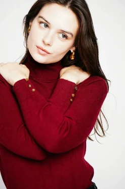 Pull col roulé classique bordeaux