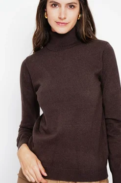 Pull col roulé classique café