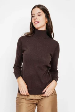 Pull col roulé classique café