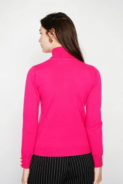Pull col roulé classique fushia