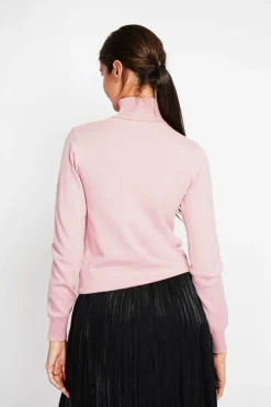 Pull col roulé classique rose poudre