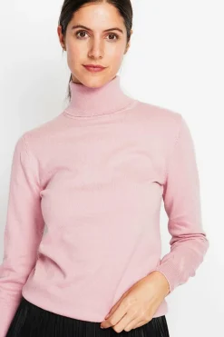 Pull col roulé classique rose poudre