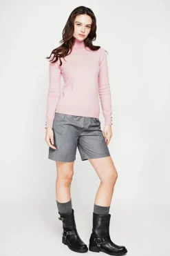 Pull col roulé classique rose poudre