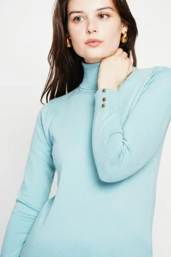 Pull col roulé classique turquoise