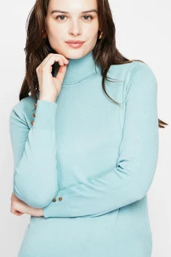 Pull col roulé classique turquoise