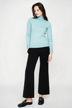 Pull col roulé classique turquoise